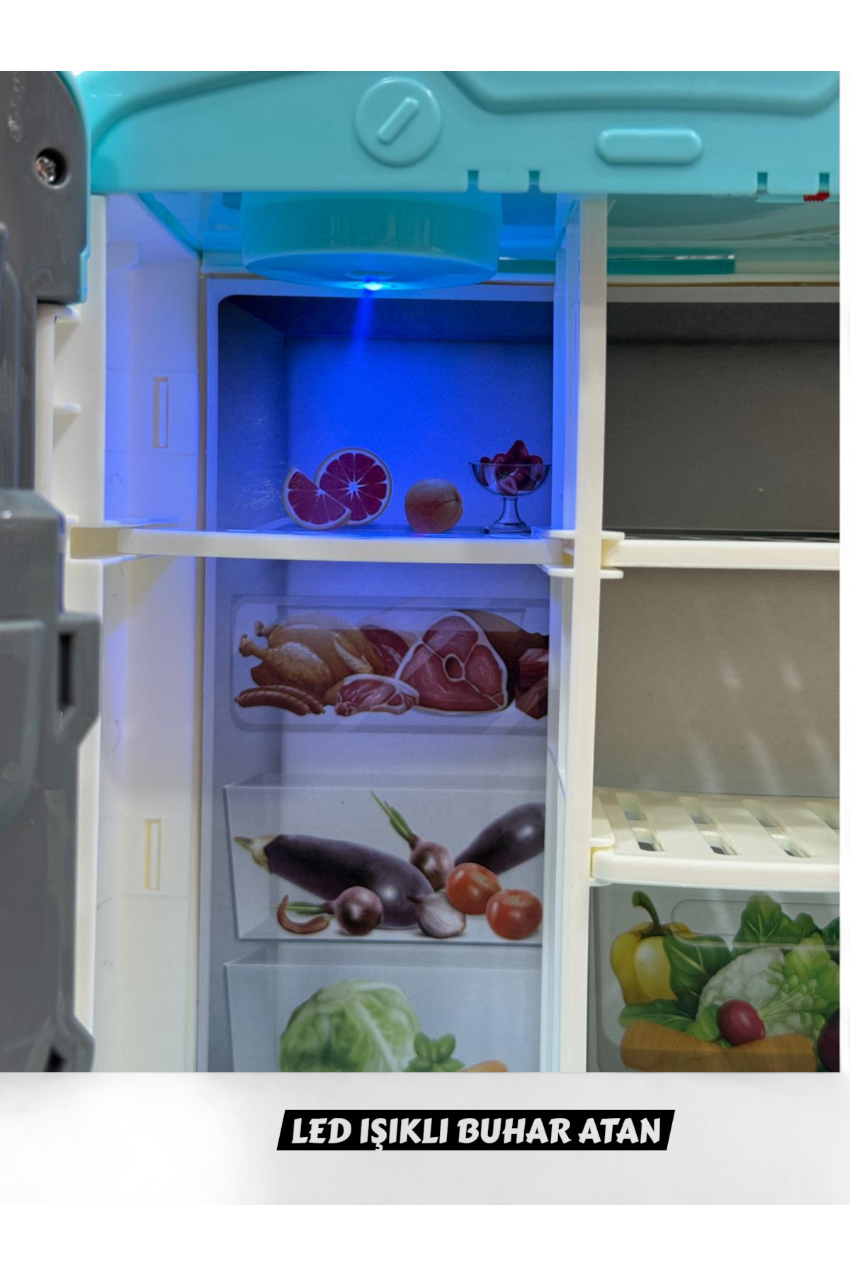 YILDIRIM OYUNCAK Led Işıklı Buhar Sprey Atan Açılabilir Çift Kapılı Buzdolabı 12 Parça Aksesuarlı Sesli Müzikli 26 Cm fotoğrafı 4 (önizleme)