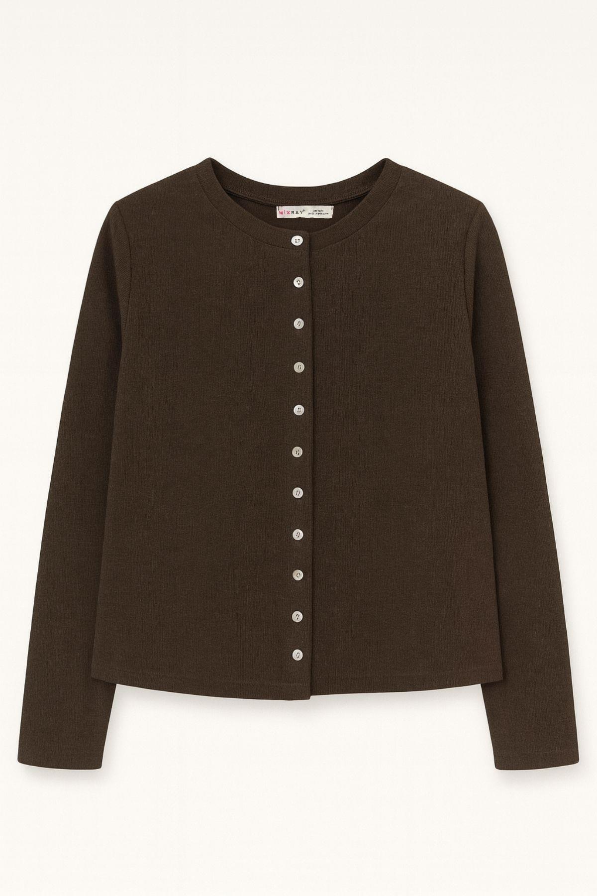 Mixray 4771 Kadın Örme Basic Selanik Hırka Kahve