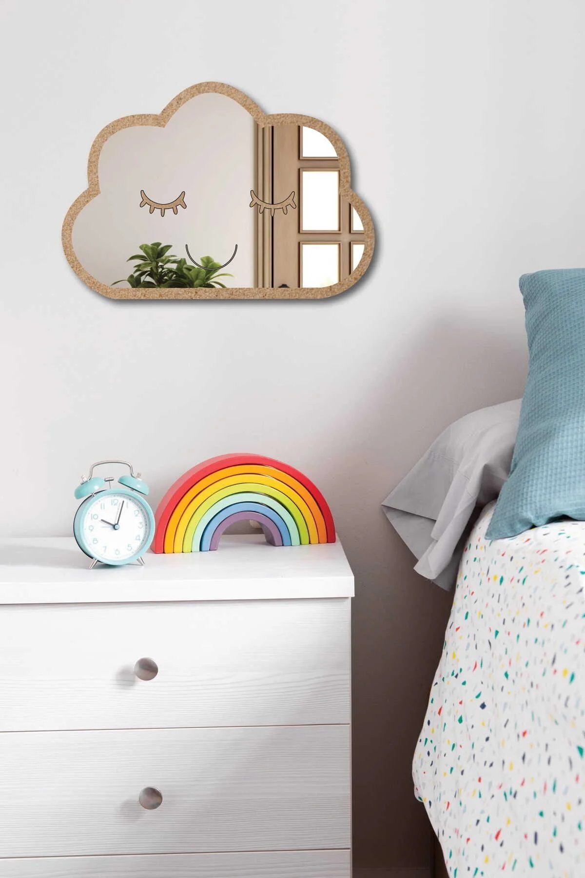 Genel Markalar Şirin Bulut Figürlü Çocuk Odası Dekoratif Ayna 1 adet