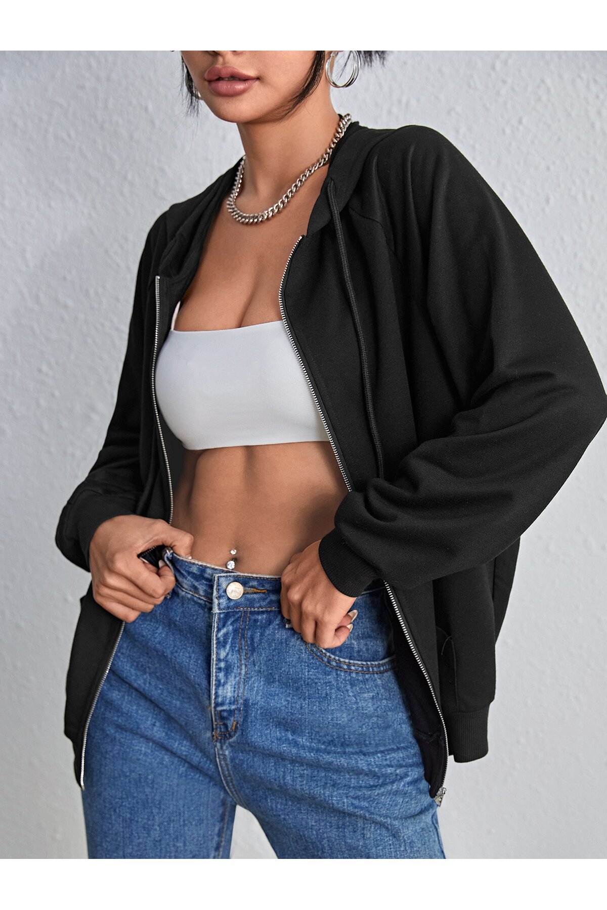 Gollinger Kadın Fermuarlı Kapüşonlu Sweatshirt görsel 6