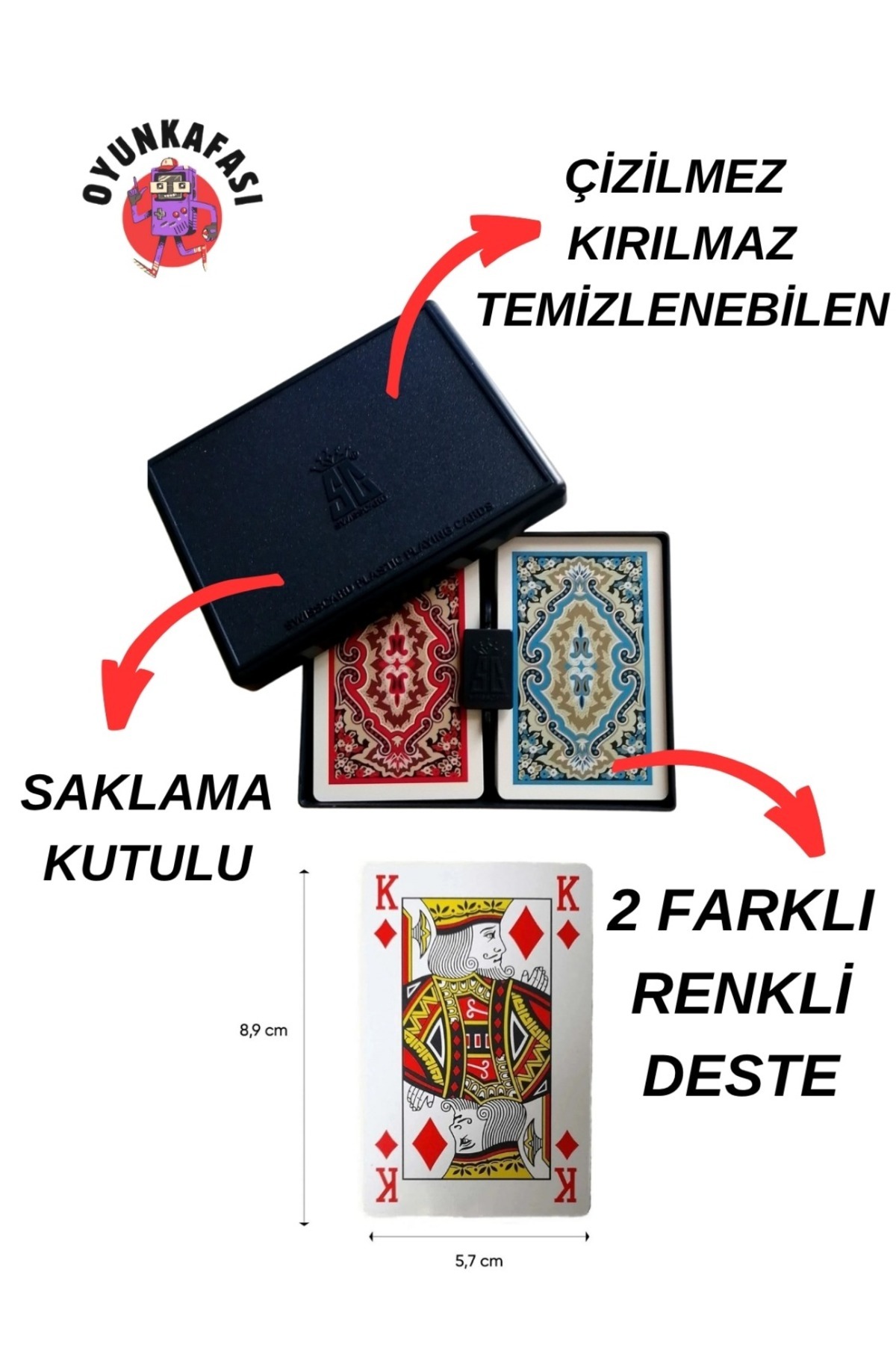 OYUNKAFASI Özel Plastik Saklama Kutulu İskambil Destesi Uzun Ömürlü Oyun Kağıdı