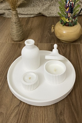 KUTAYKO Büyük tepsili vazo mumluk seti