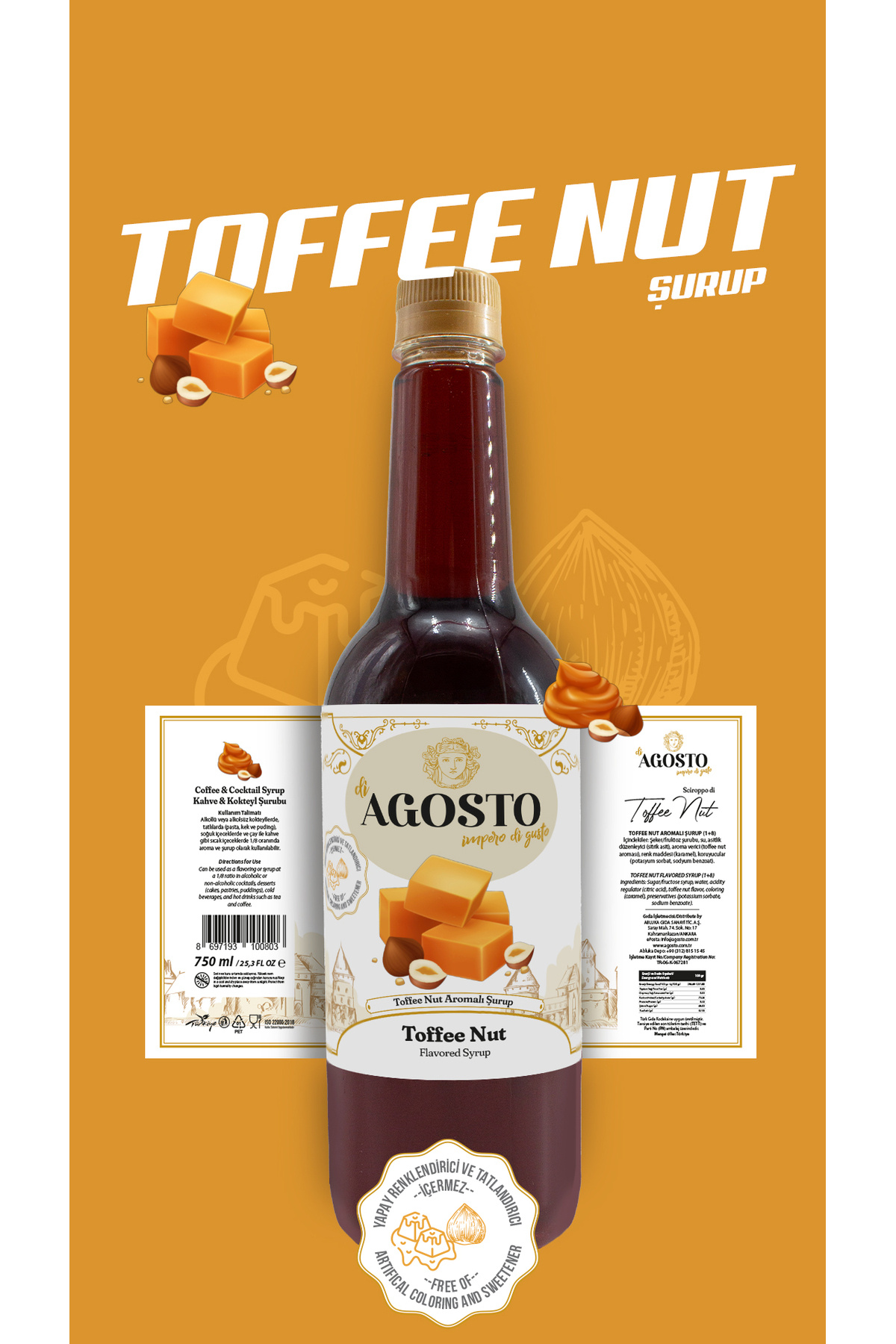 AGOSTO Karamelli Fındık (Toffee Nut) Şurup 750 ml