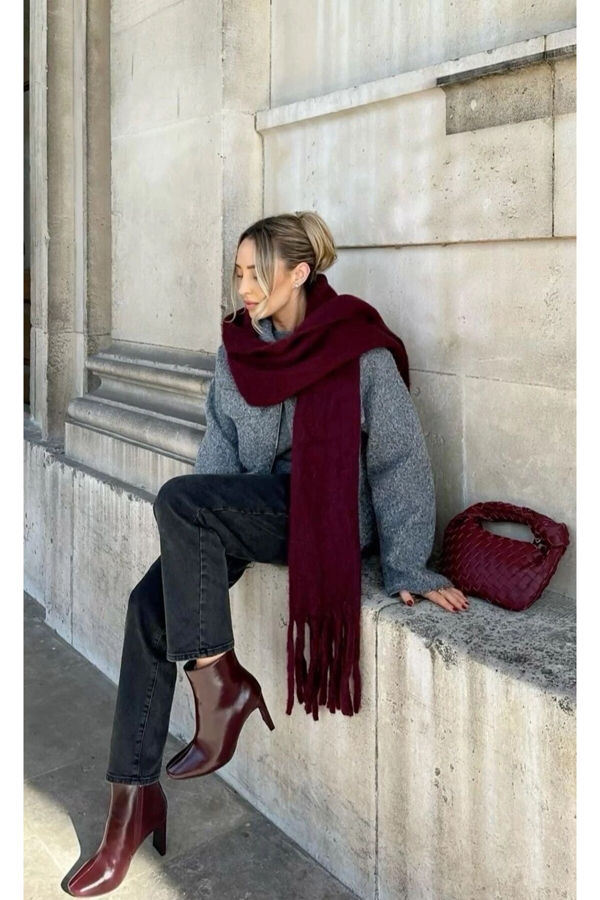 OX-RA Bordo Atkı Yumuşak Dokulu Omuz Şalı görsel 4