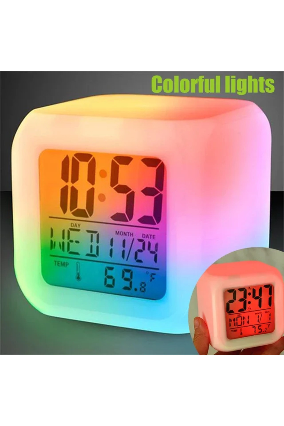 Fırsatkolik Led Dijital Renkli Masa Saati Alarm Termometre Tarih Masaüstü Saat (5067)