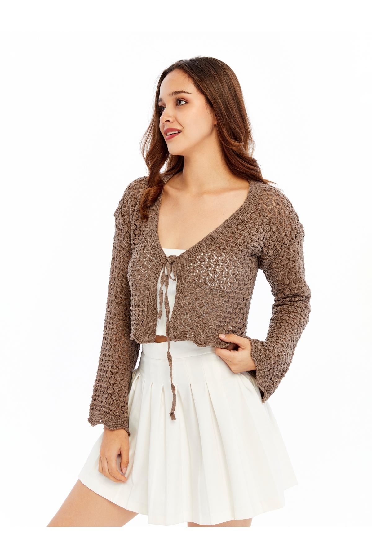 MA ananas  Ajurlu İp Bağlamalı Kısa Hırka - Görsel 5