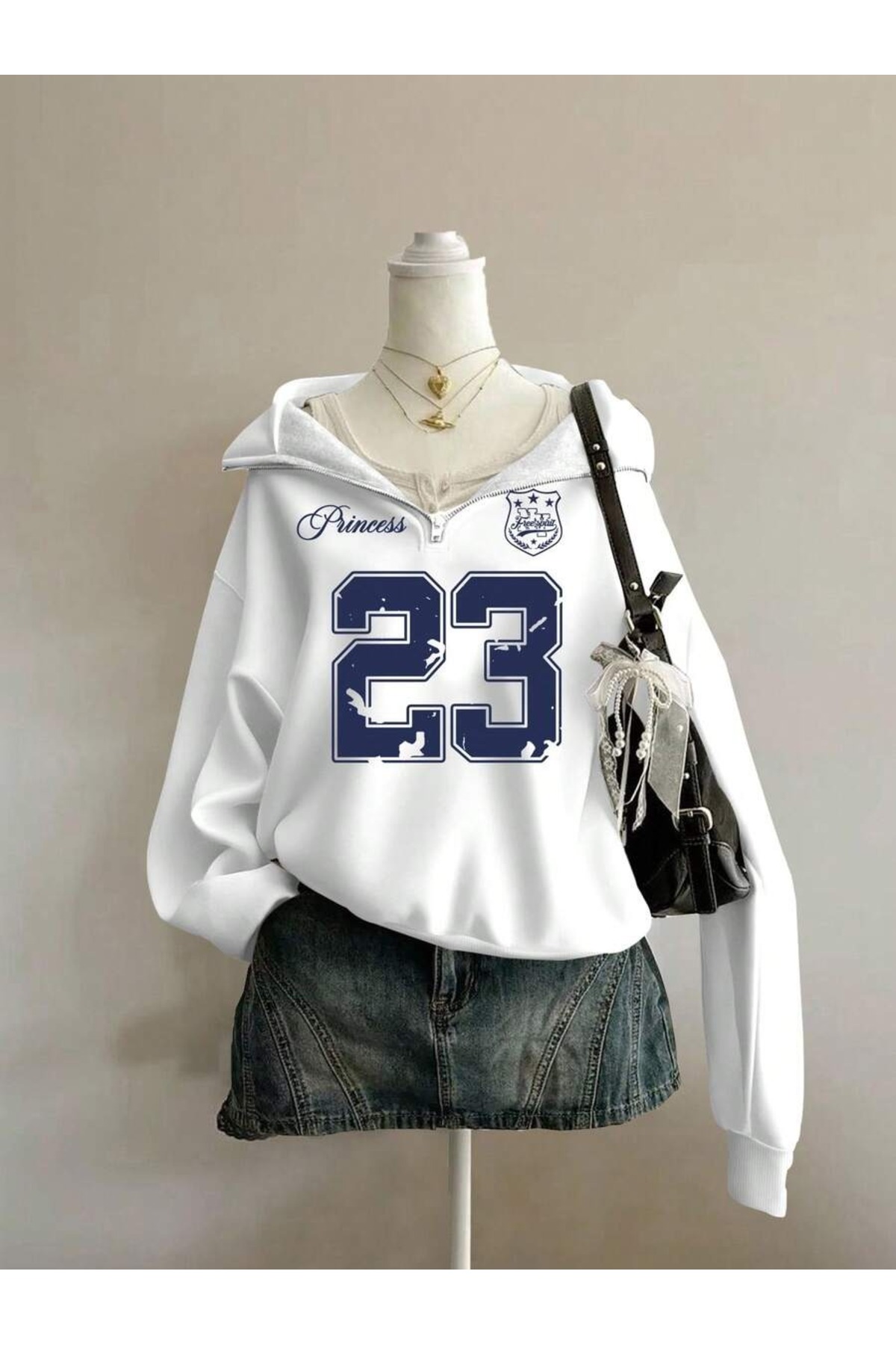 OVER HEAD  Kadın Princess 23 Baskılı Yarım Fermuarlı Dik Yaka Sweatshirt