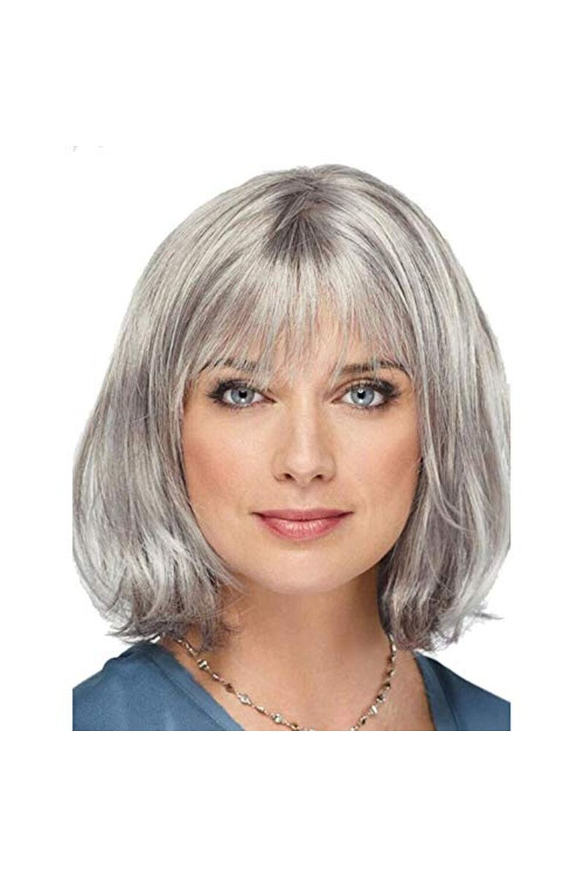 Skygo Gri Renk Yaşlı Peruğu Kısa Saç Kısa Peruk Gri Teyze Peruğu