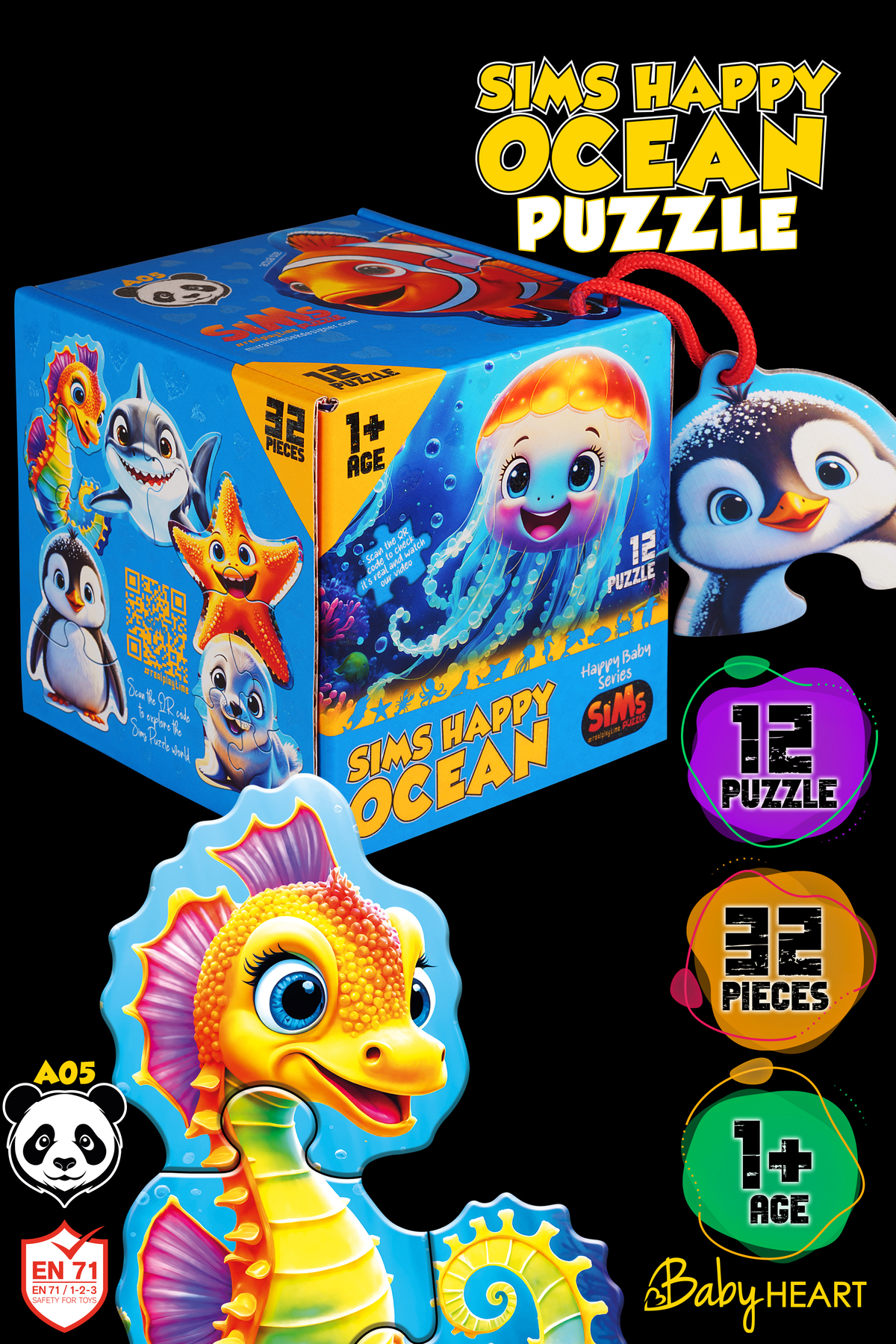 海老蔵　OCEAN TORICO 9本セット Sims Puzzle Bebekler İçin İlk Puzzle Yapboz Baby Okyanus - 1 Yaş