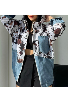 Veto Jeans Leopar Desen Denim Ceket