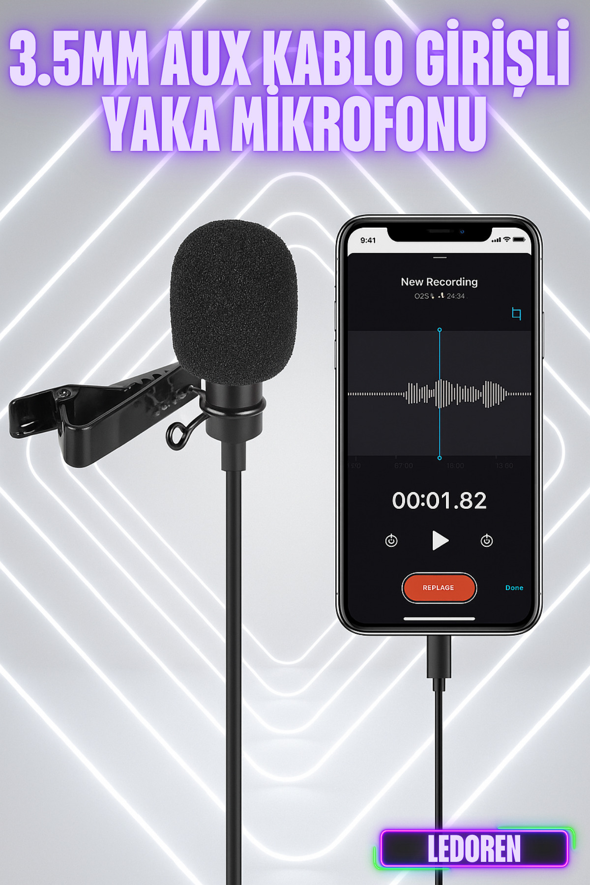 L'eDoren Yaka Mikrofonu Aux Kablolu 3.5mm Hd Ses Kaydı Ergonomik 1.5m