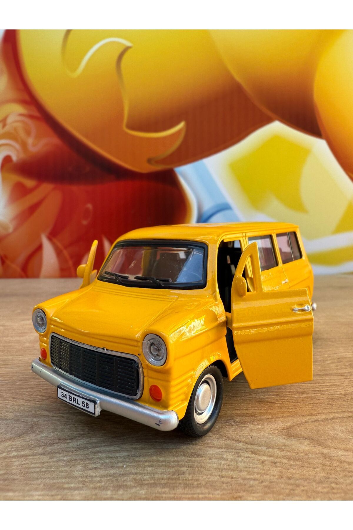 scntoys Oyuncak Metal Çekbırak Havalı Korna Ford Minibüs Sarı Eski