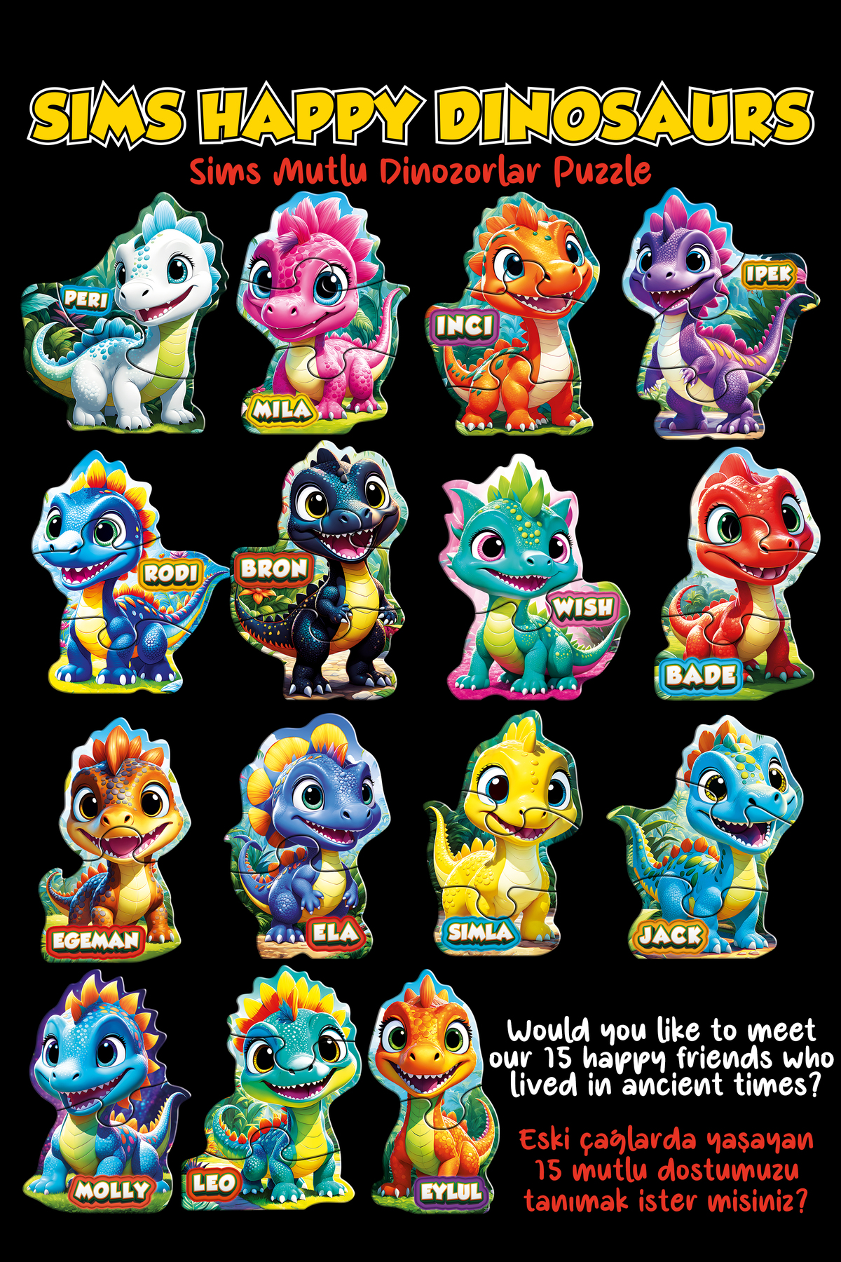 Sims Puzzle Bebekler İçin İlk Puzzle Yapboz Baby Dinozor - 1 Yaş Üstü Montessori Eğitici Oyuncak fotoğrafı 5 (önizleme)