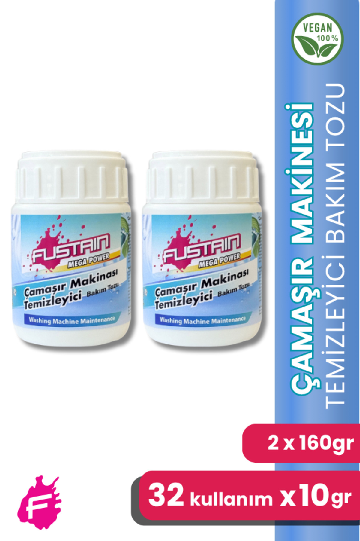 FUSTAIN Ultra Konsantre Çamaşır Makinesi Temizleyici Bakım Tozu 2 X 160gr (16 X 10GR)