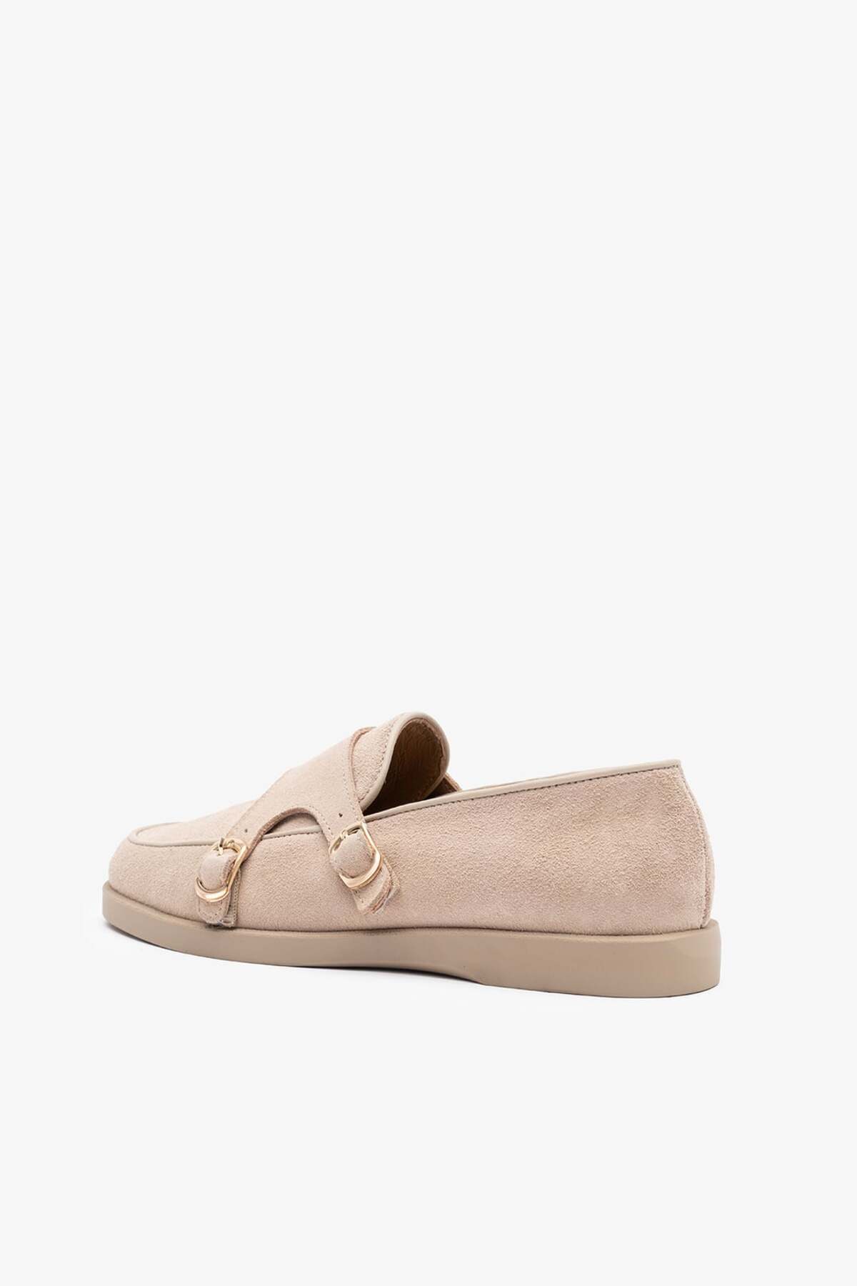 حذاء لوفر نسائي من الجلد السويدي البيج من جيركس