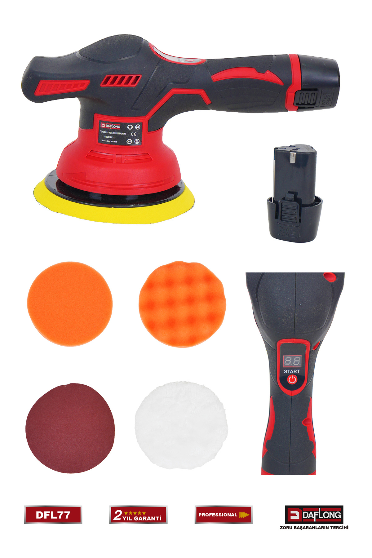 DAFLONG ÇİFT AKÜLÜ ORBİTAL DİJİTAL DETAYLI PASTA CİLA POLİSAJ MAKİNASI DFL-77