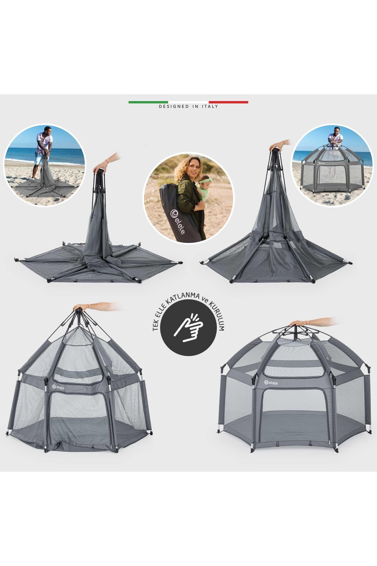 Elele Tenda Bebek Park Yatak Oyun Parkı ve Oyun Çadırı Gri fotoğrafı 3 (önizleme)