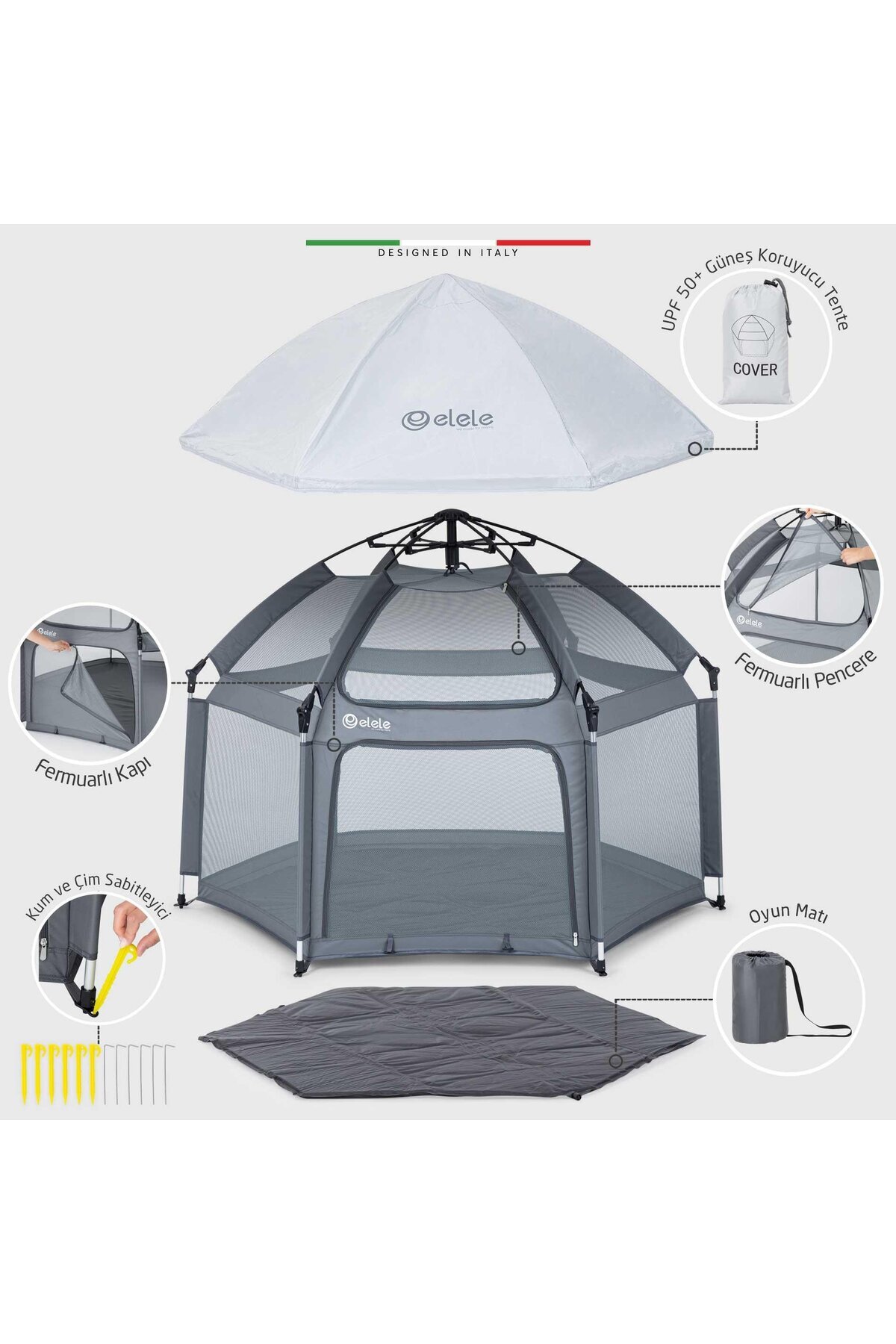 Elele Tenda Bebek Park Yatak Oyun Parkı ve Oyun Çadırı Gri fotoğrafı 4 (önizleme)