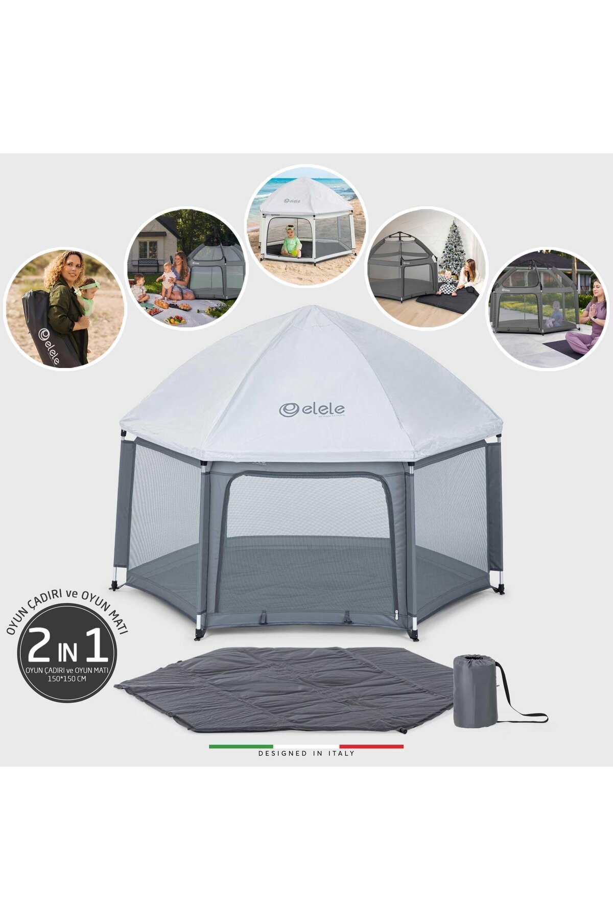 Elele Tenda Bebek Park Yatak Oyun Parkı ve Oyun Çadırı Gri fotoğrafı 2 (önizleme)