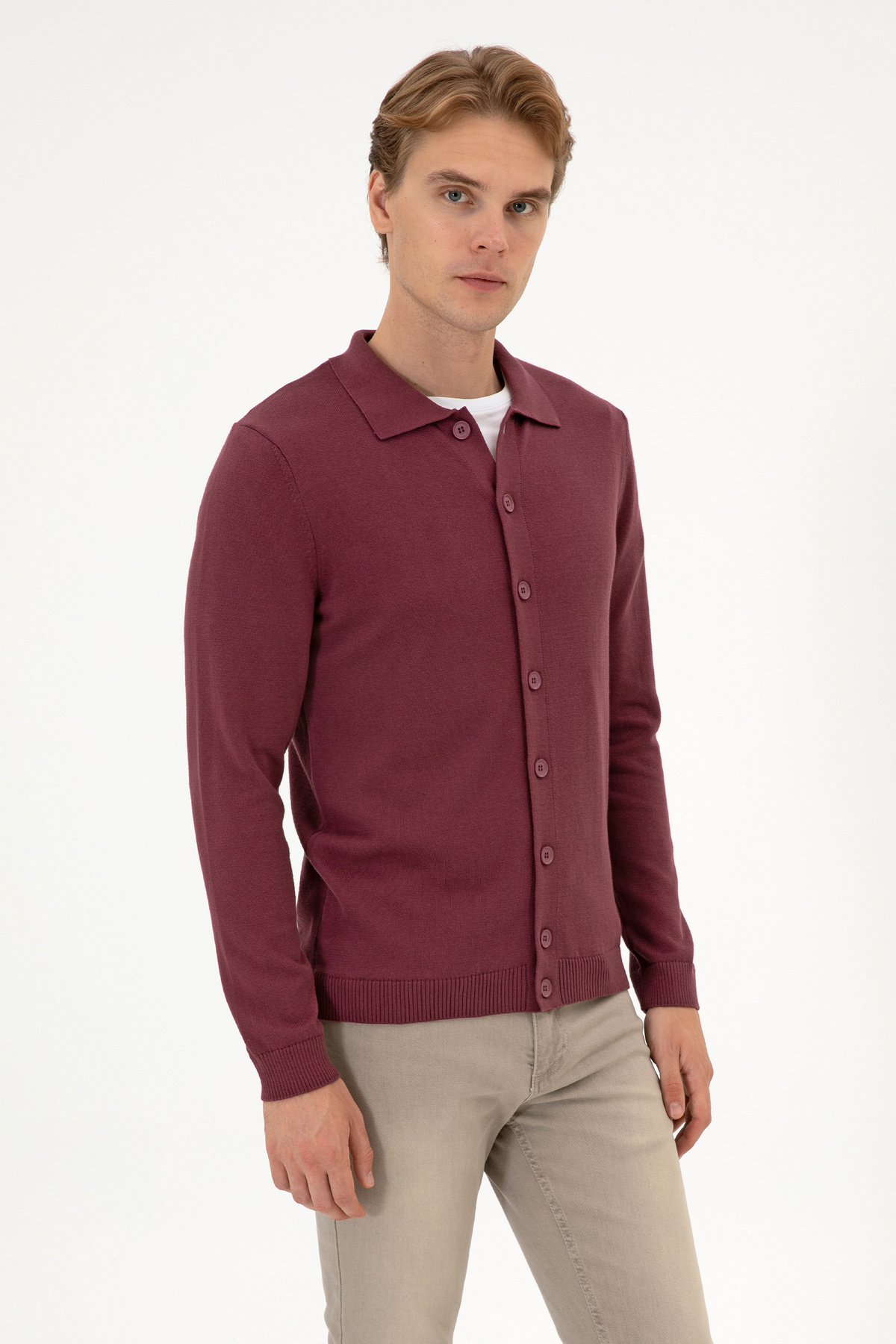 ژاکت بافتنی مردانه طرح بورگاندی ساده برند یو اس پولو کد:(50313690-VR177) U.S. Polo Assn.