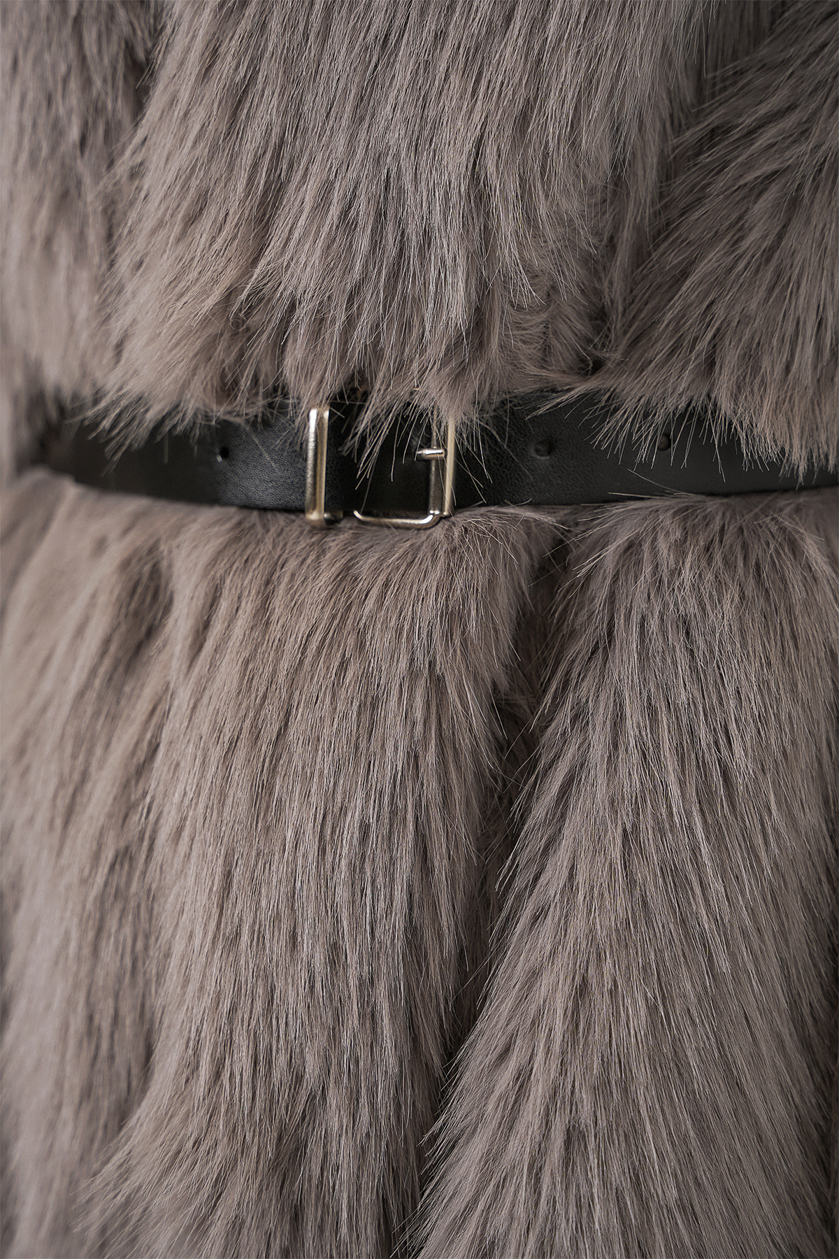 Bigdart  Kadın Kemerli Oversize Kürklü Kaban 9156 - Füme - Görsel 5