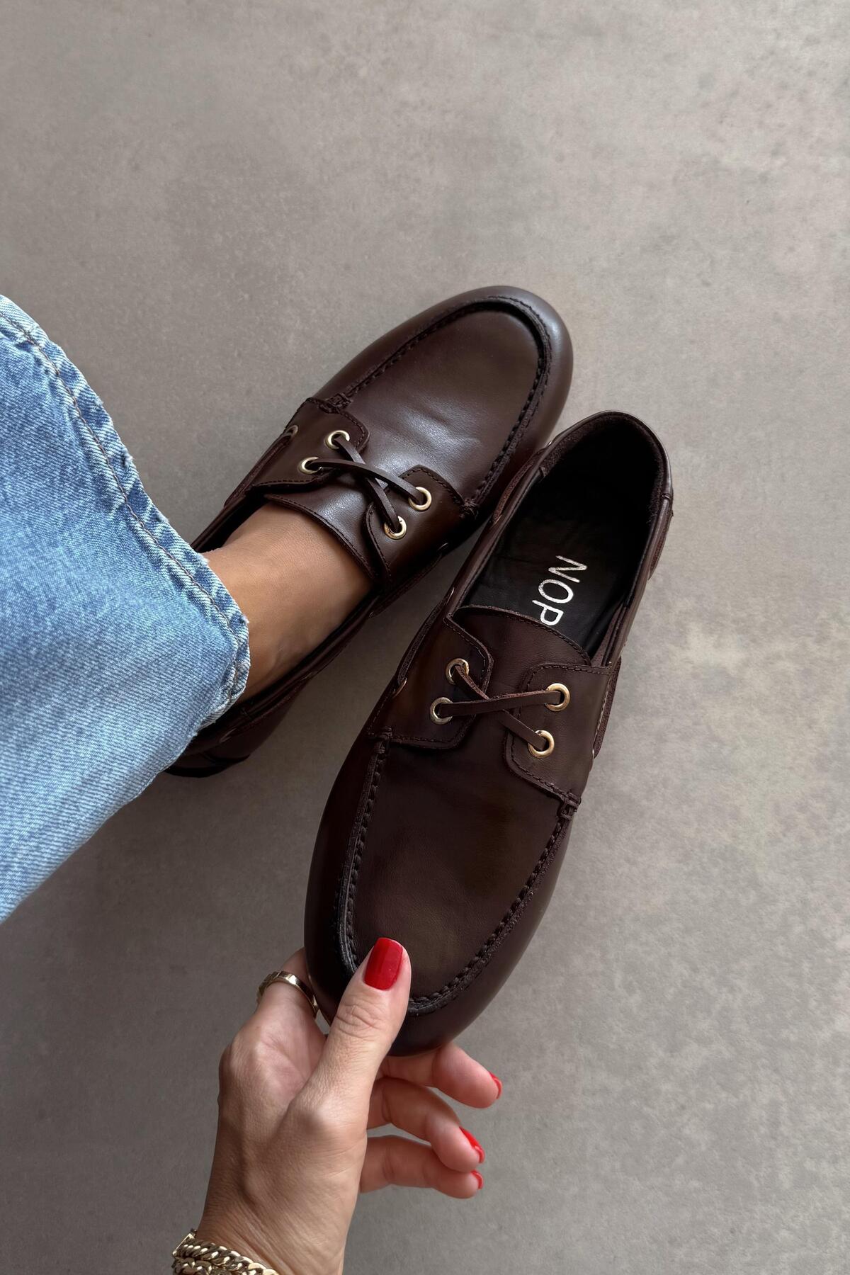 nope21shoess Alberta Kahverengi Hakiki Deri Ayakkabı