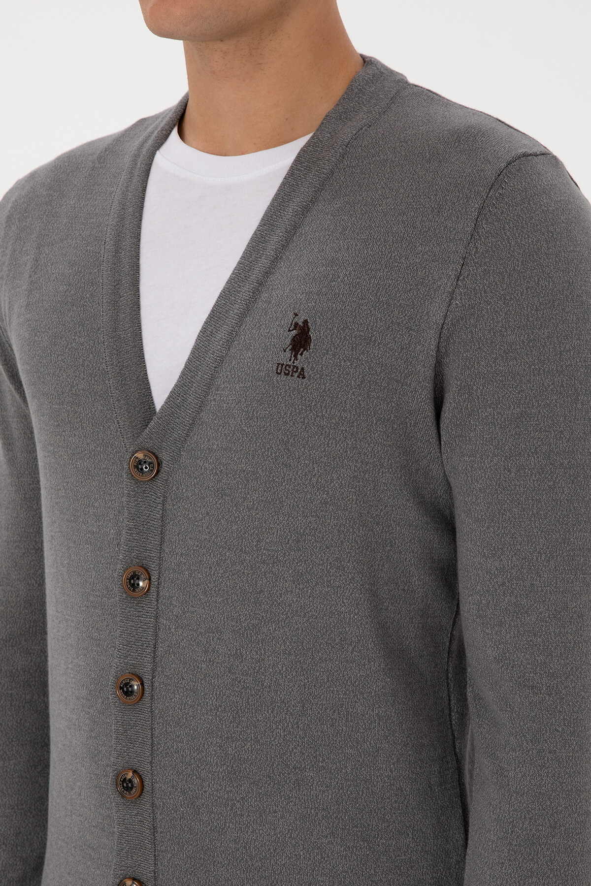 U.S. Polo Assn.  Erkek Gri Melanj Basic Triko Hırka 50313702-VR086 - Görsel 7