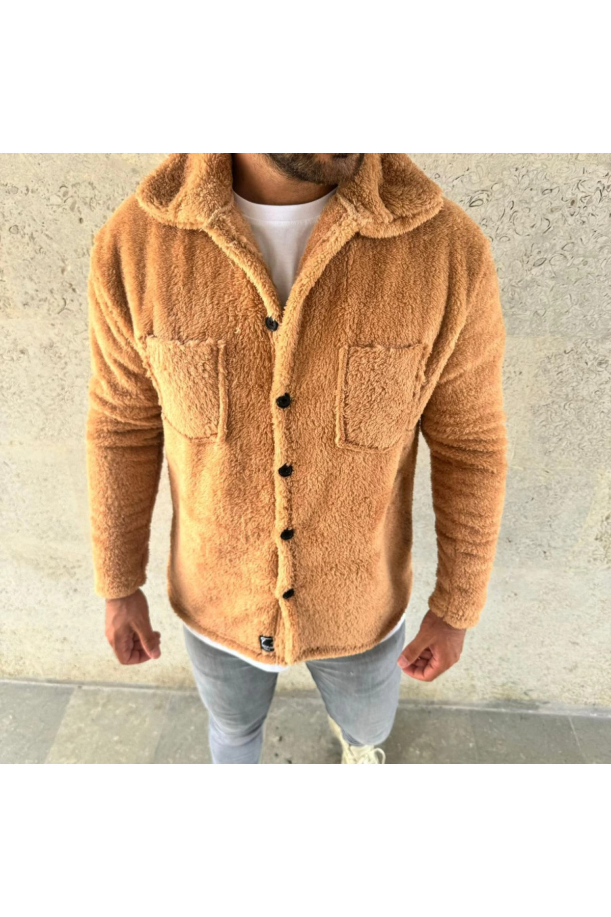 Erkek Pelüş Polar Hırka Gömlek – Yakalı, İlik Düğmeli, Göğüs Cepli, Yumuşak Dokulu Kışl