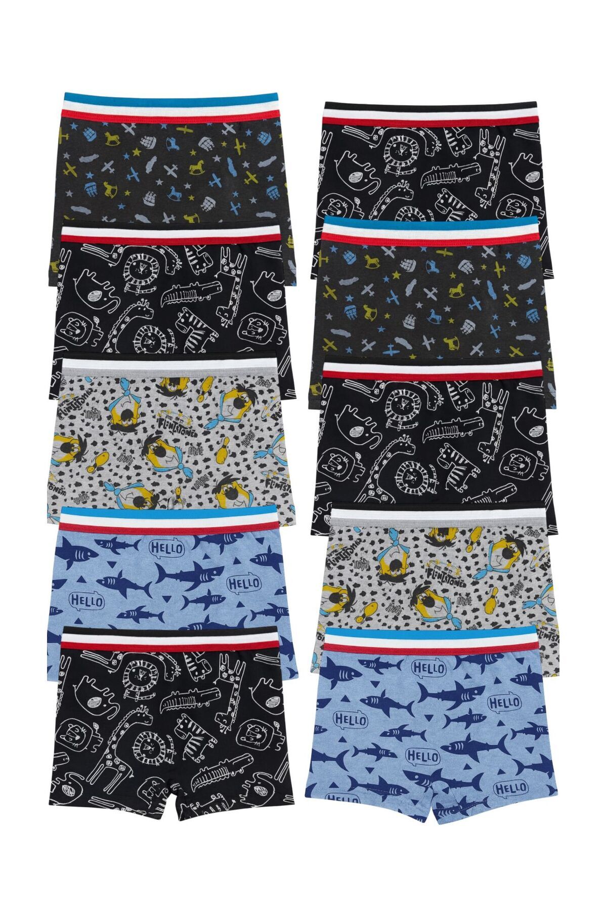 ExLove 12'li Erkek Çocuk Boxer Renkli Desenli Set-Yumuşak Pamuklu Kumaş fotoğrafı 2 (önizleme)