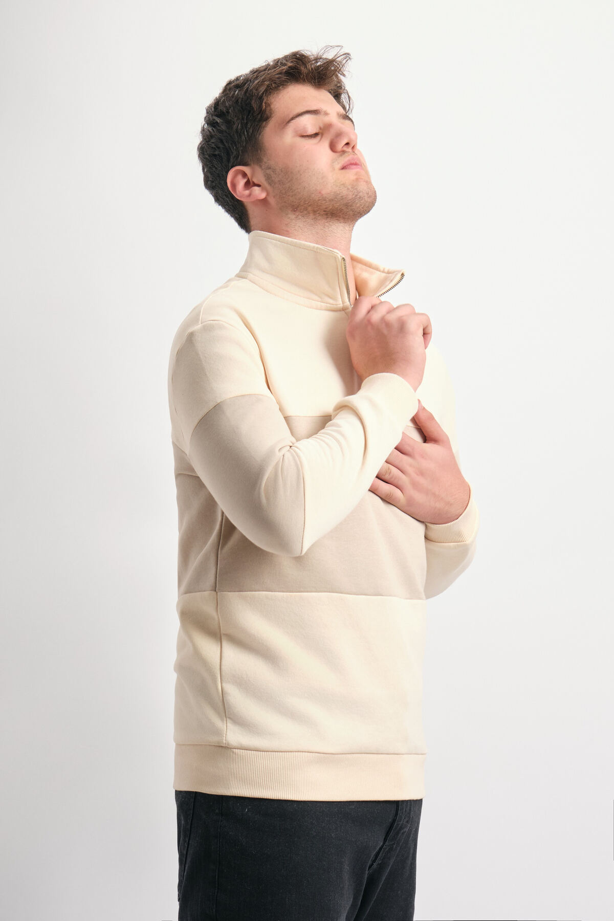 WE AND ME  Regular Fit Yarım Fermuarlı Dik Yaka Renk Bloklu Sweatshirt - Görsel 4