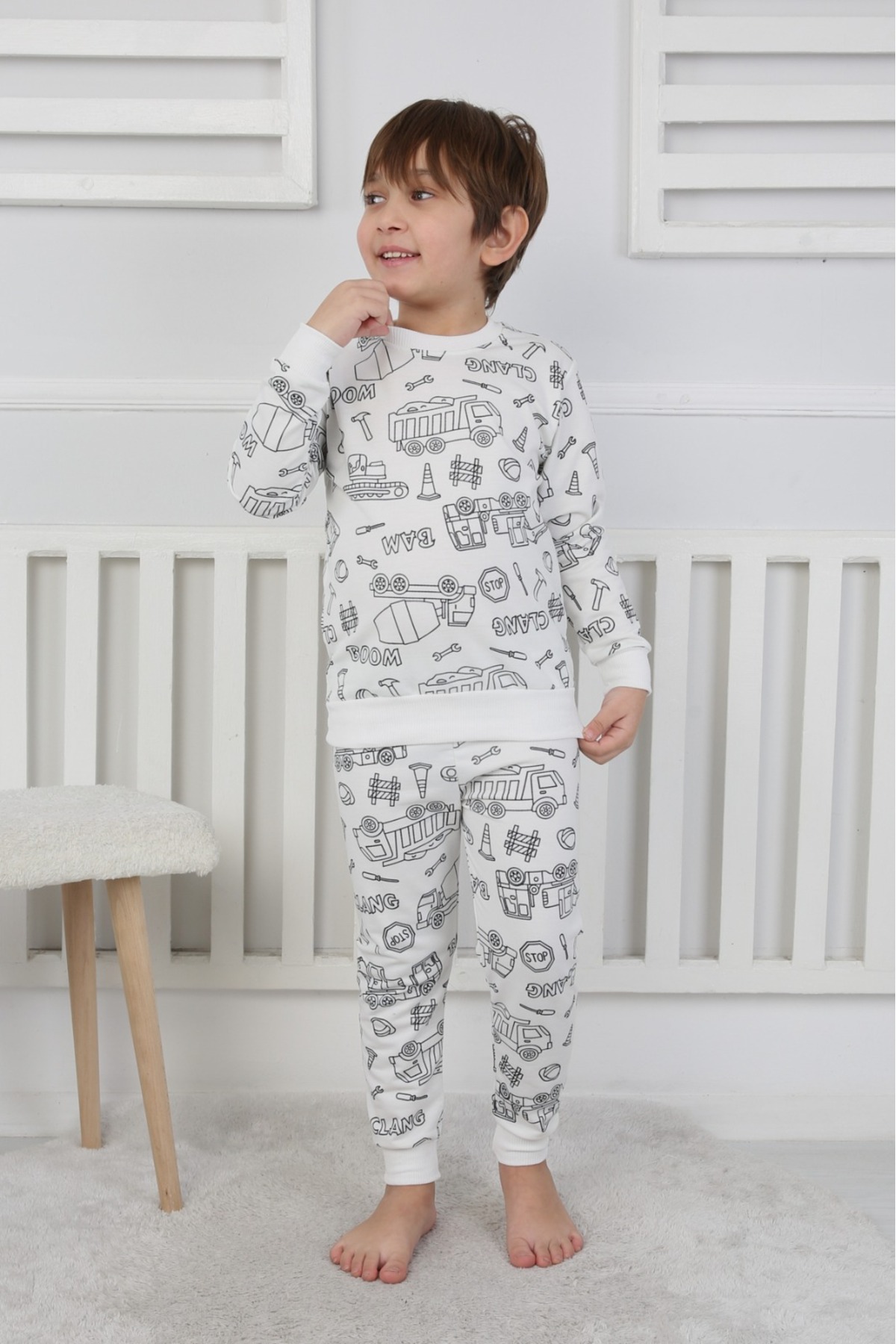 Yalçınoğlu Kids Boyanabilir Çocuk Pijama Takımı (1 BEDEN BÜYÜK TERCİH EDİNİZ) + Kalem Hediyeli I fotoğrafı 4 (önizleme)