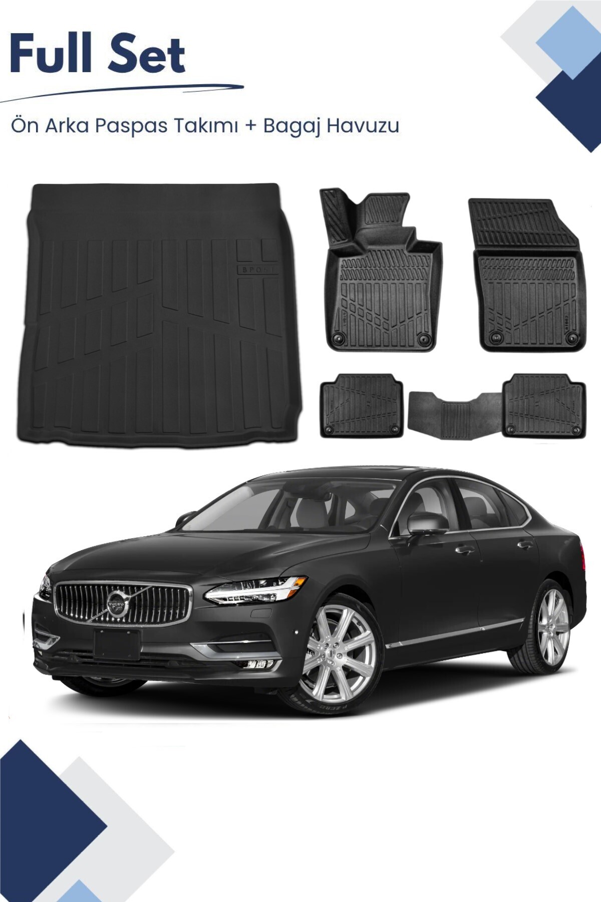 ko kaliteoto Volvo S90 2017-2018-2019-2020-2021 Model Tam Uyumlu Paspas+Bagaj Havuzu Seti