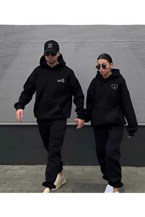 LELVANİ Unisex Kadın Erkek Sevgili Çift Kombini Anahtar Kalp Baskılı Kapüşonl...