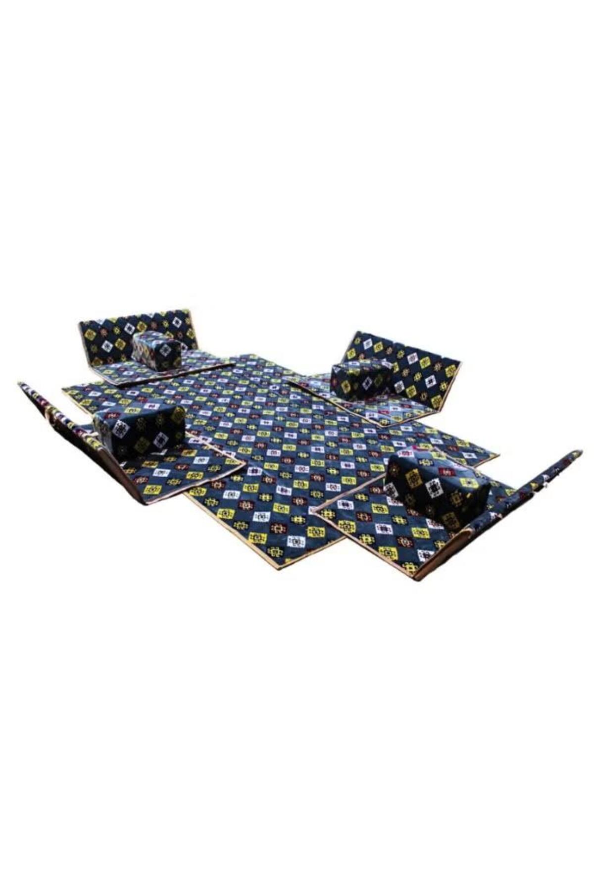 طقم أرضيات تخييم من 9 قطع - سجادة 300×200 سم، 4 كراسي أرضية، 4 وسائد