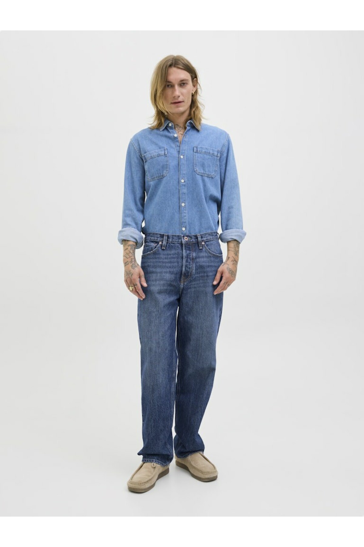 جک اند جونز آبی مردانه Jjieddie Jjcooper Am 468 Noos Jean 12261693-Bluedenim