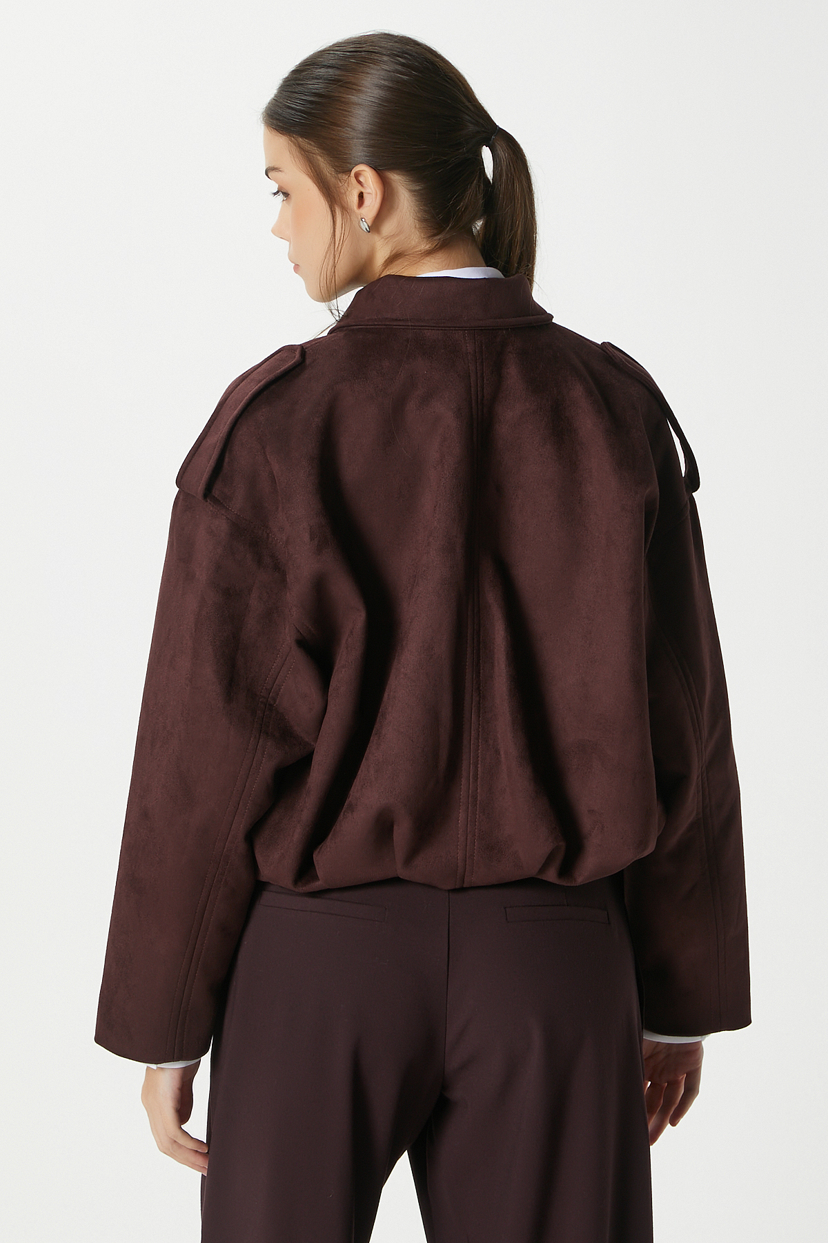 Ritnice  Kadın Rodney Süet Etkili Mürdüm Bomber Ceket - Görsel 8