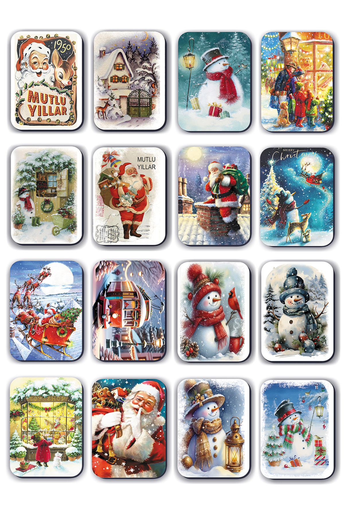 Mia Pera 16 lı Simli Yılbaşı Noel Kardan Adam Çam Ağacı Hediye Magnet (5,5 x 8 cm)