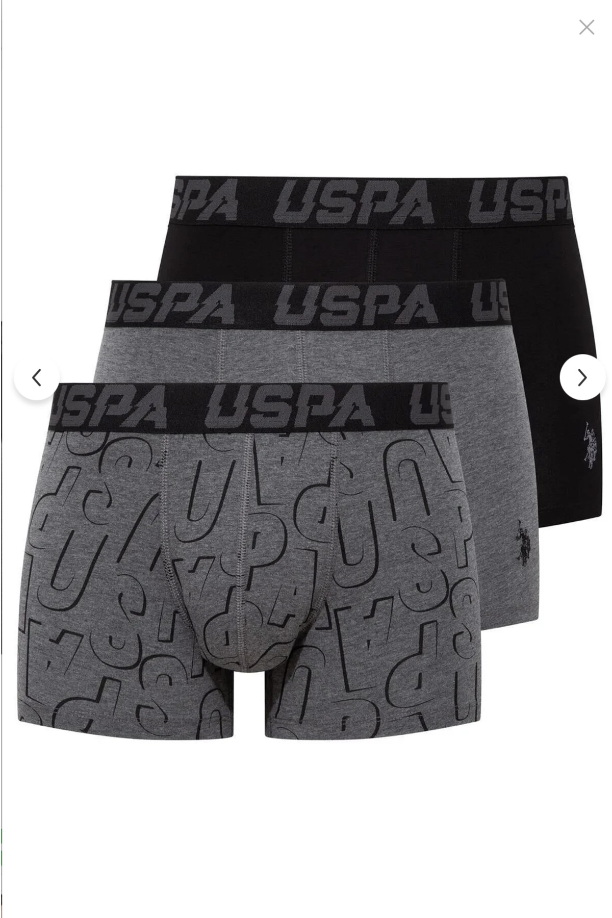 یو اس پولو شورت بوکس مردانه دارای مجوز، ۹۵٪ پنبه و ۶٪ الاستین، بسته ۳ عددی (جعبه‌ای)