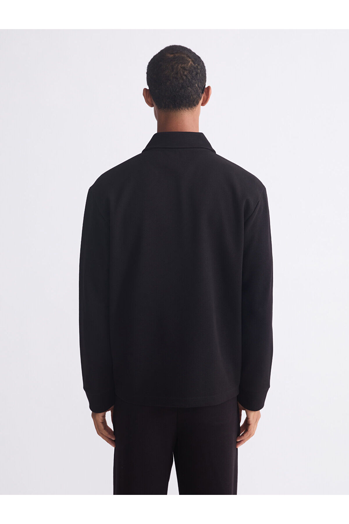 LC Waikiki Siyah Standart Kalıp Polo Yaka Erkek Fermuarlı Sweatshirt görsel 5