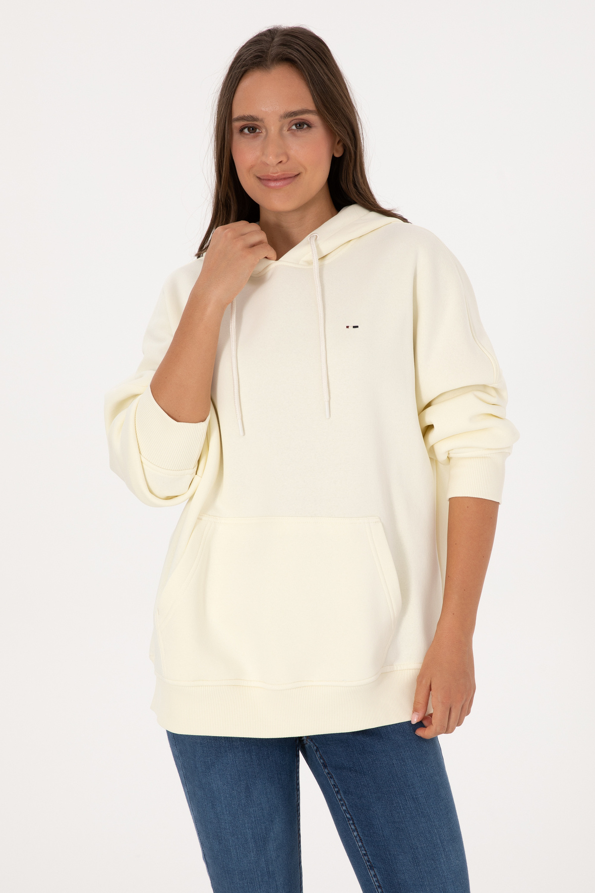 سویشرت کلاه‌دار زنانه کرم-قرمز یو اس پولو کد :(50313567-VR256) U.S. Polo Assn.