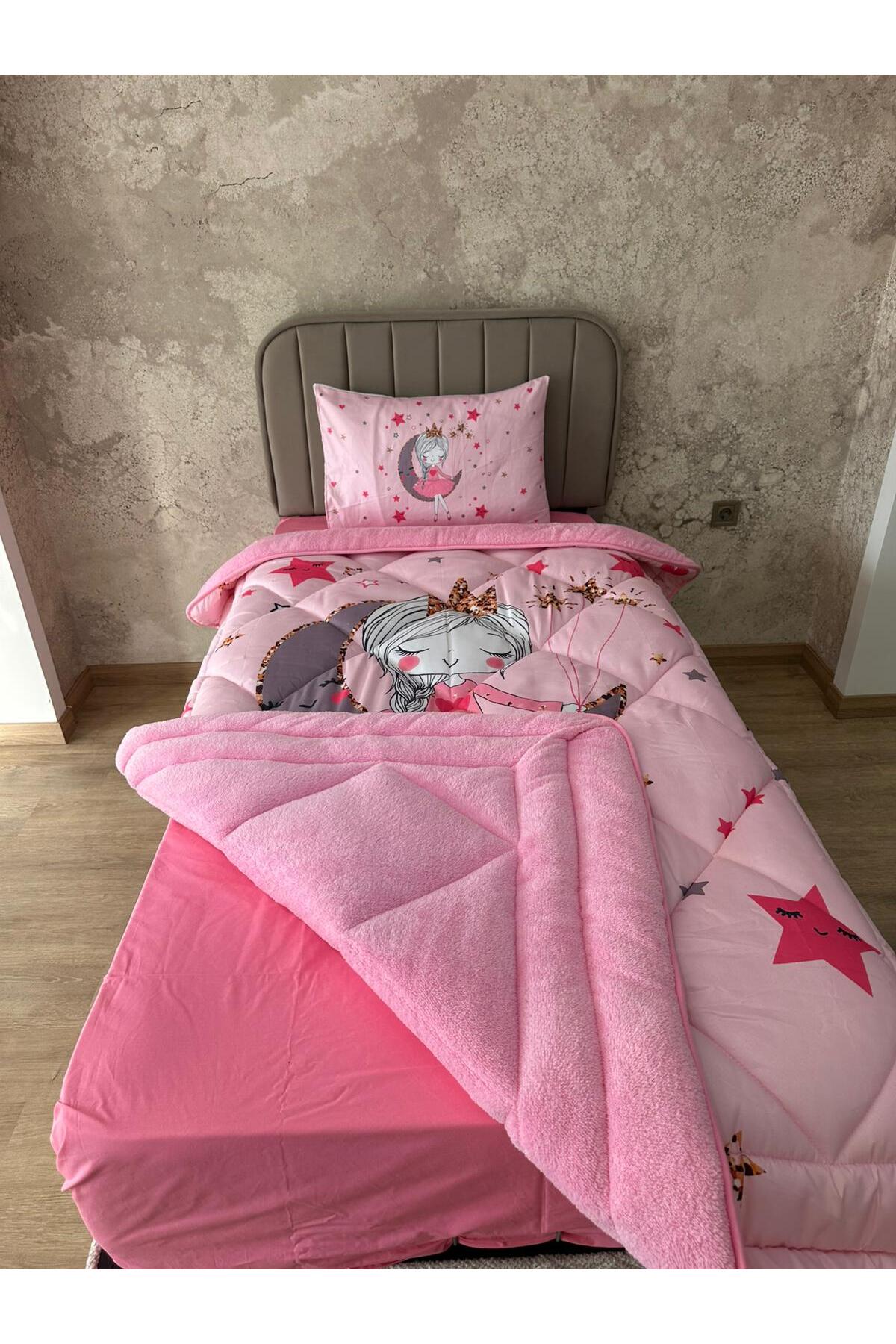adenkahome Ayda Oturan Kız Desenli, Çift Taraflı Tek Kişilik Welsoft Uyku Seti fotoğrafı 3 (önizleme)