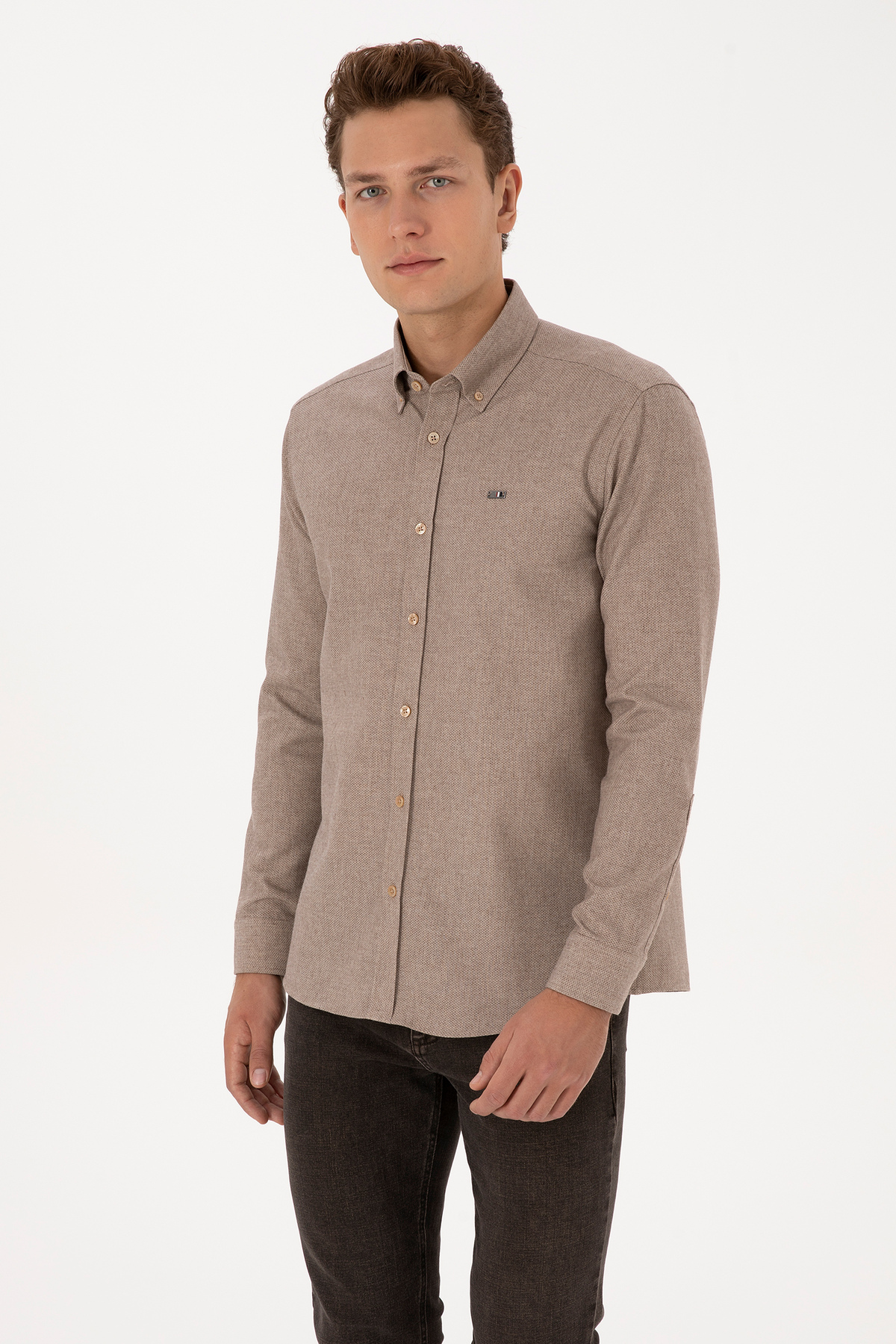 U.S. Polo Assn. Erkek Camel Uzun Kollu Gömlek 50315613-VR015 görsel 3