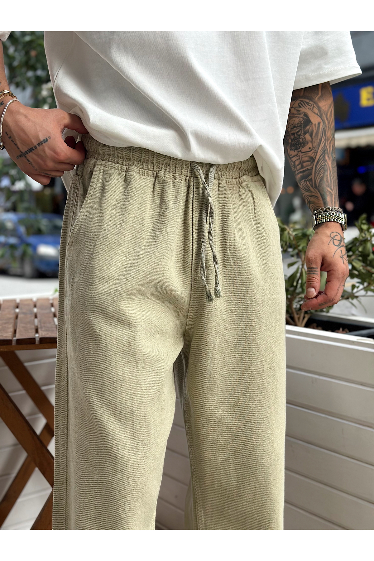 manch collection Beli İpli Baggy Gabardin Pantolon görsel 2