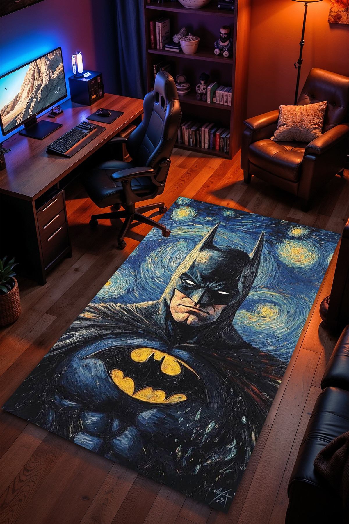 Batman Patterned Anti-Slip Sole Machine Washable Gaming Player Gamer Teen Room Rug