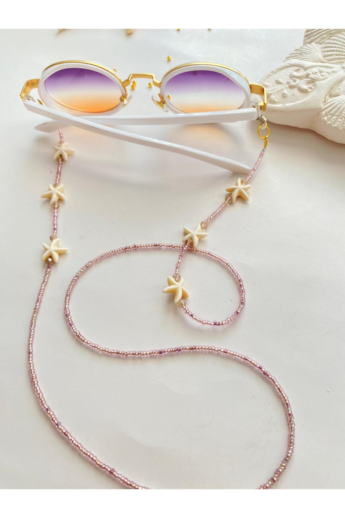 LiKESUN El Yapımı Boncuklu Gözlük İpi 70 cm – Doğal Taş ve Deniz Yıldızı Detaylı