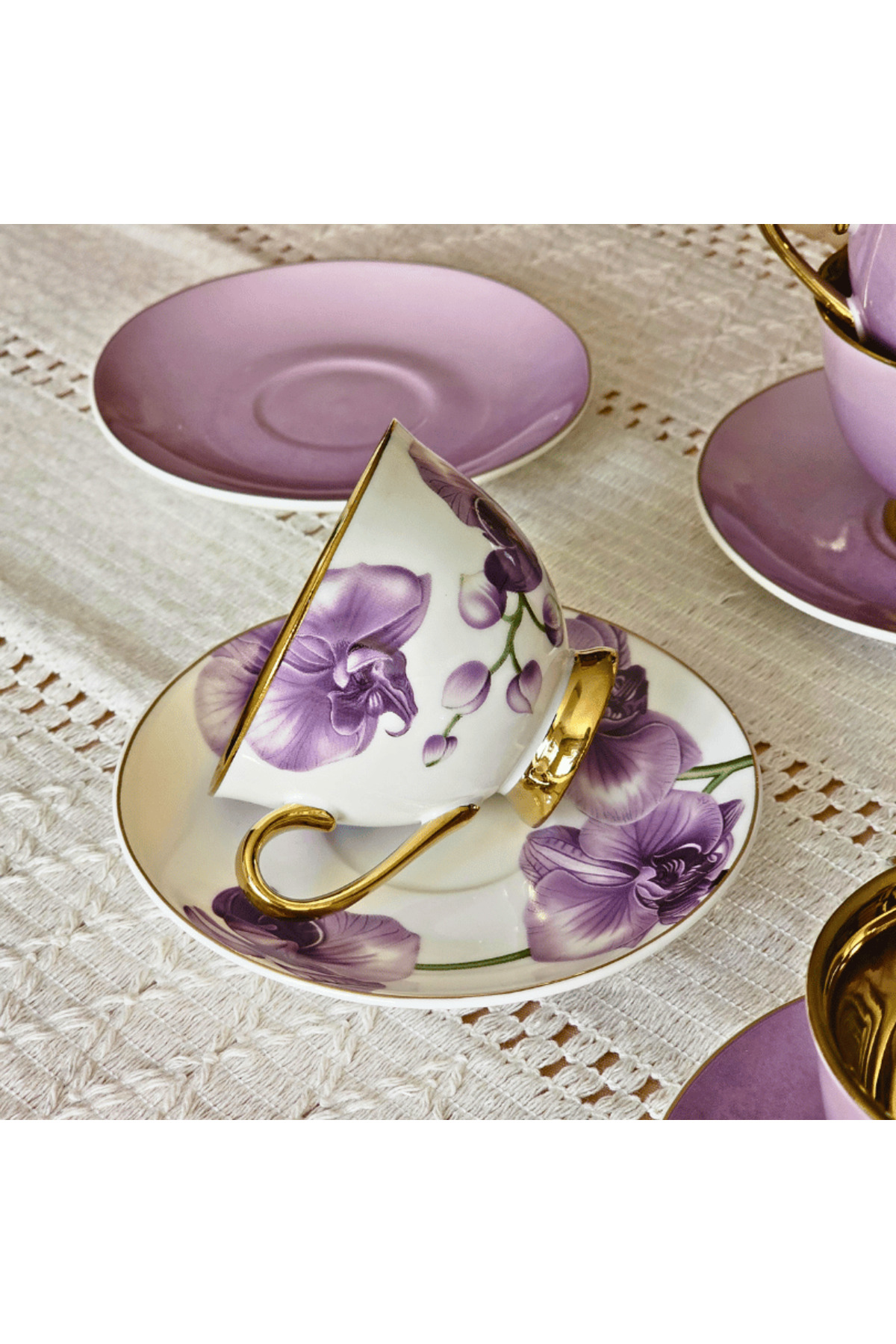 Sudedi Home Sembol Fiona Mor Gold Çiçekli 6 Kişilik Porselen Kahve ...