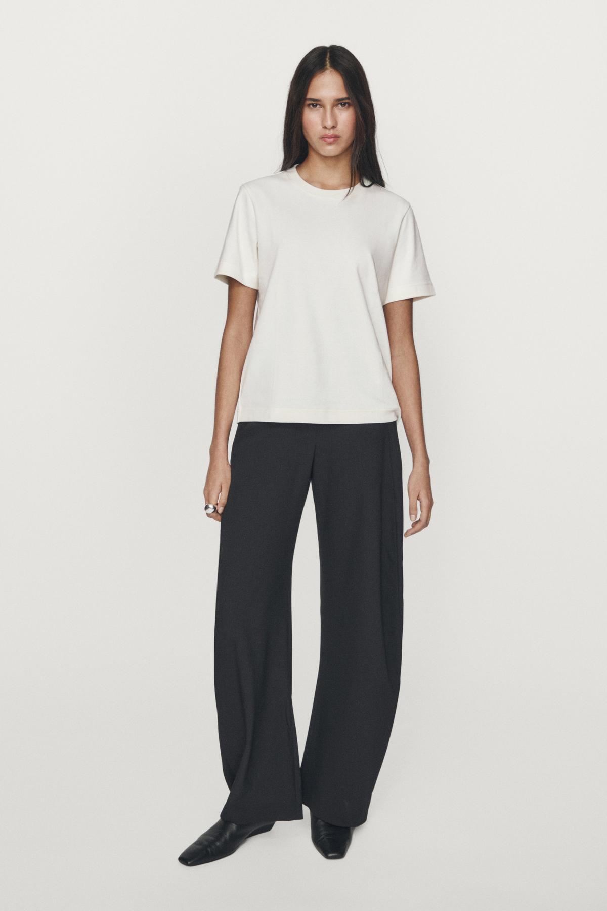 Massimo Dutti  %100 pamuklu interlok bisiklet yaka t-shirt - Görsel 2