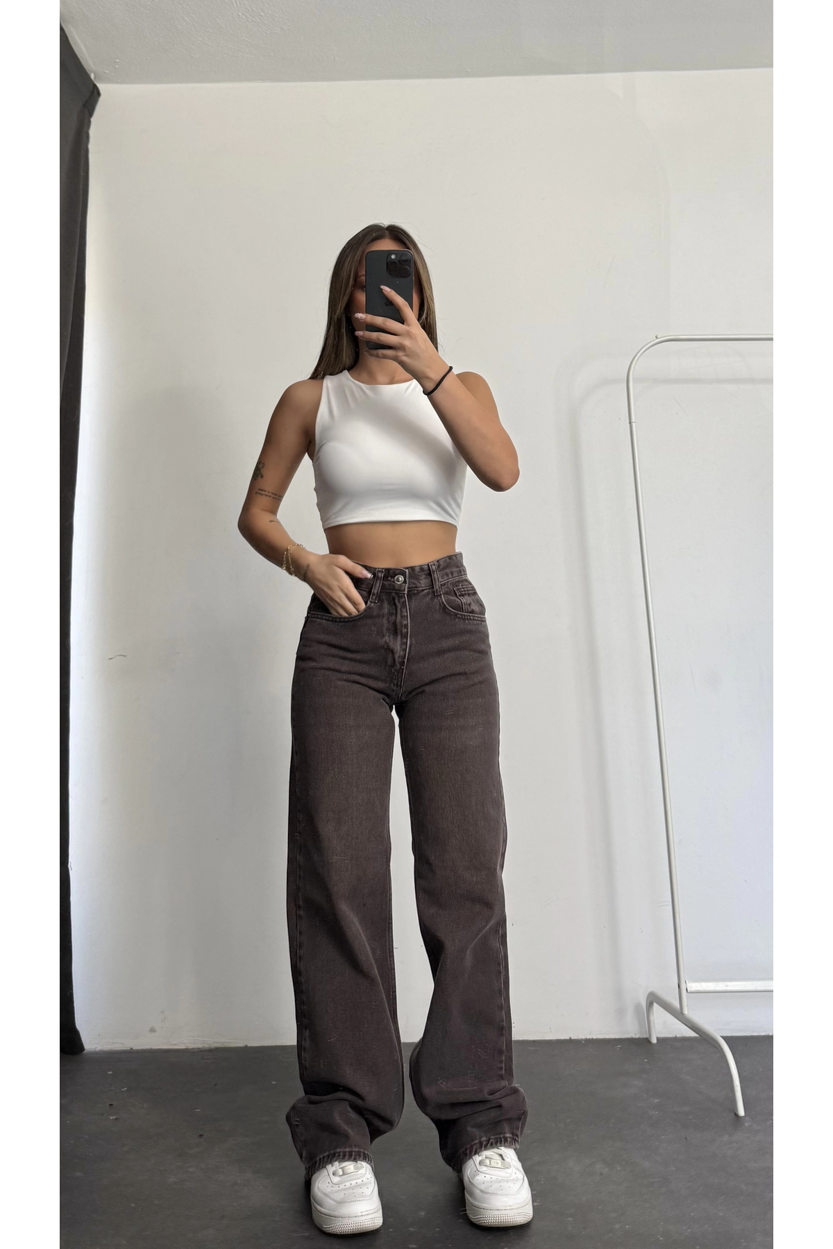 nona butik  Jazz Wide Leg Jean - Kahve Yıkamalı - Görsel 2