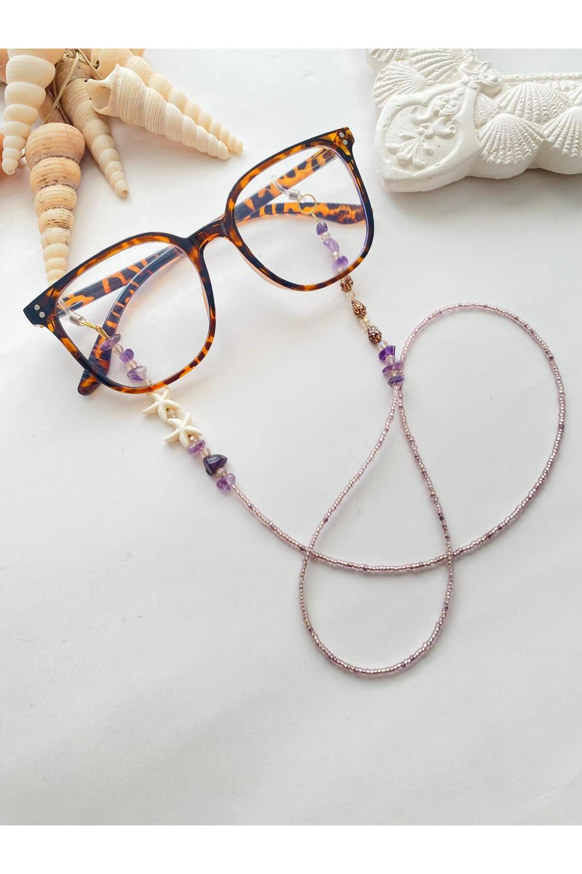 LiKESUN El Yapımı Boncuklu Gözlük İpi 70 cm – Doğal Taş ve Deniz Yıldızı Detaylı