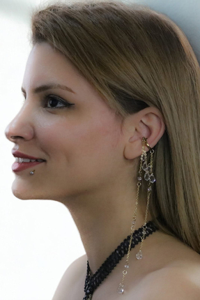 Cadının Dükkanı Altın Renk Kristal Taş Sallantılı Uzun Zincirli Cerrahi Çelik...